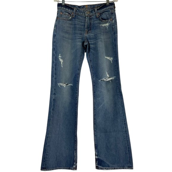 7 For All Mankind Jeans Women's Sz 28 Blue Mid Rise Distress Boot Cut $188 Nwot